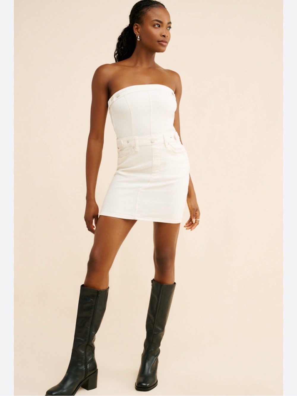 Good American Ivory Denim Strapless Mini Dress Corset Tube Bodycon Size L